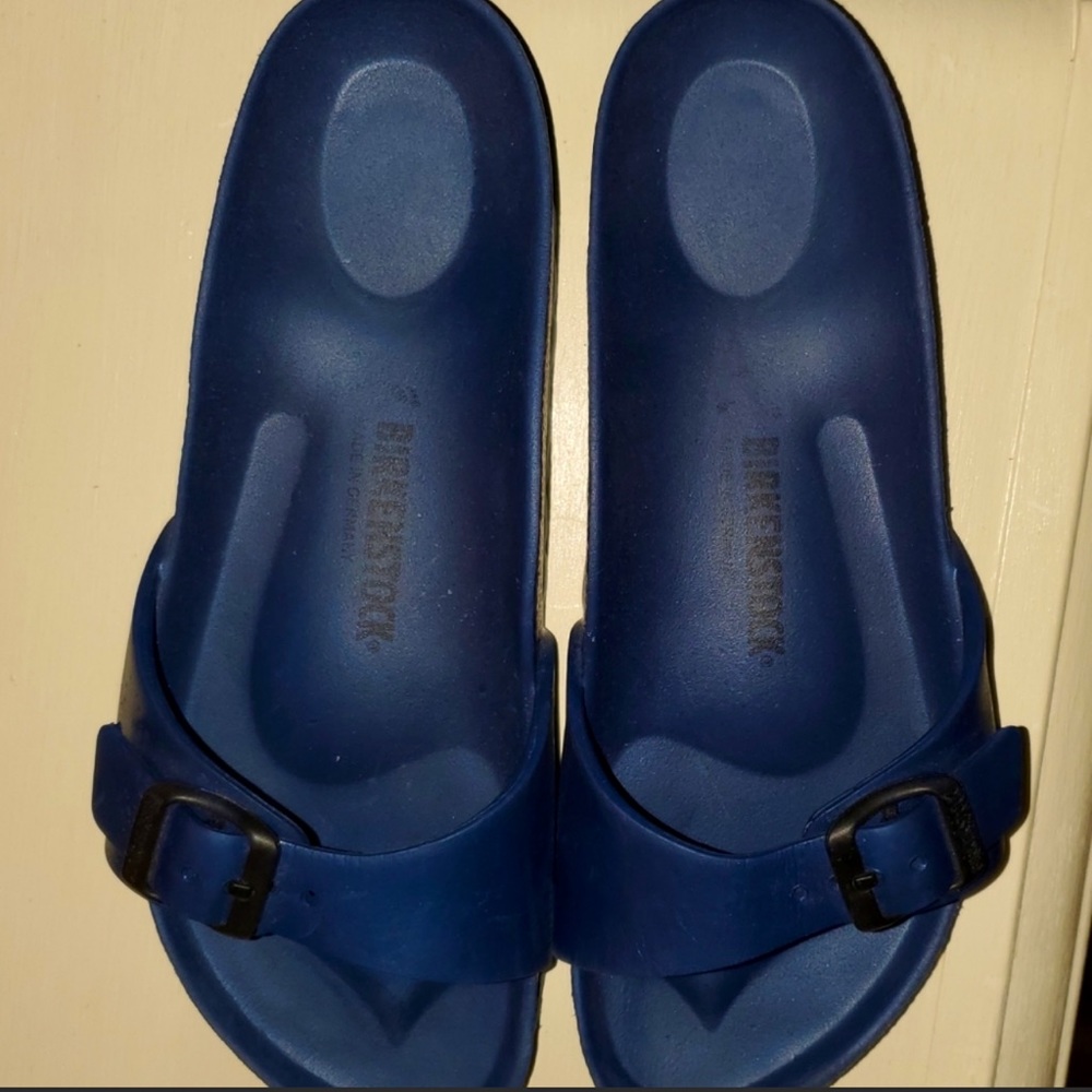 Navy blue birkenstock slip on flat sandals